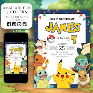 Bearbeitbare Pokemon-Einladung, Pokemon-Geburtstags-Einladung Pokemon-Einladung Pokemon-Geburtstagsfeier einladen Digitale Pokemon-Karteneinladung