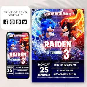 Editable Sonic The Hedgehog Birthday Invitation | Digital Sonic Invitation | Printable Sonic Invitation | Shadow The Hedgehog Invitation