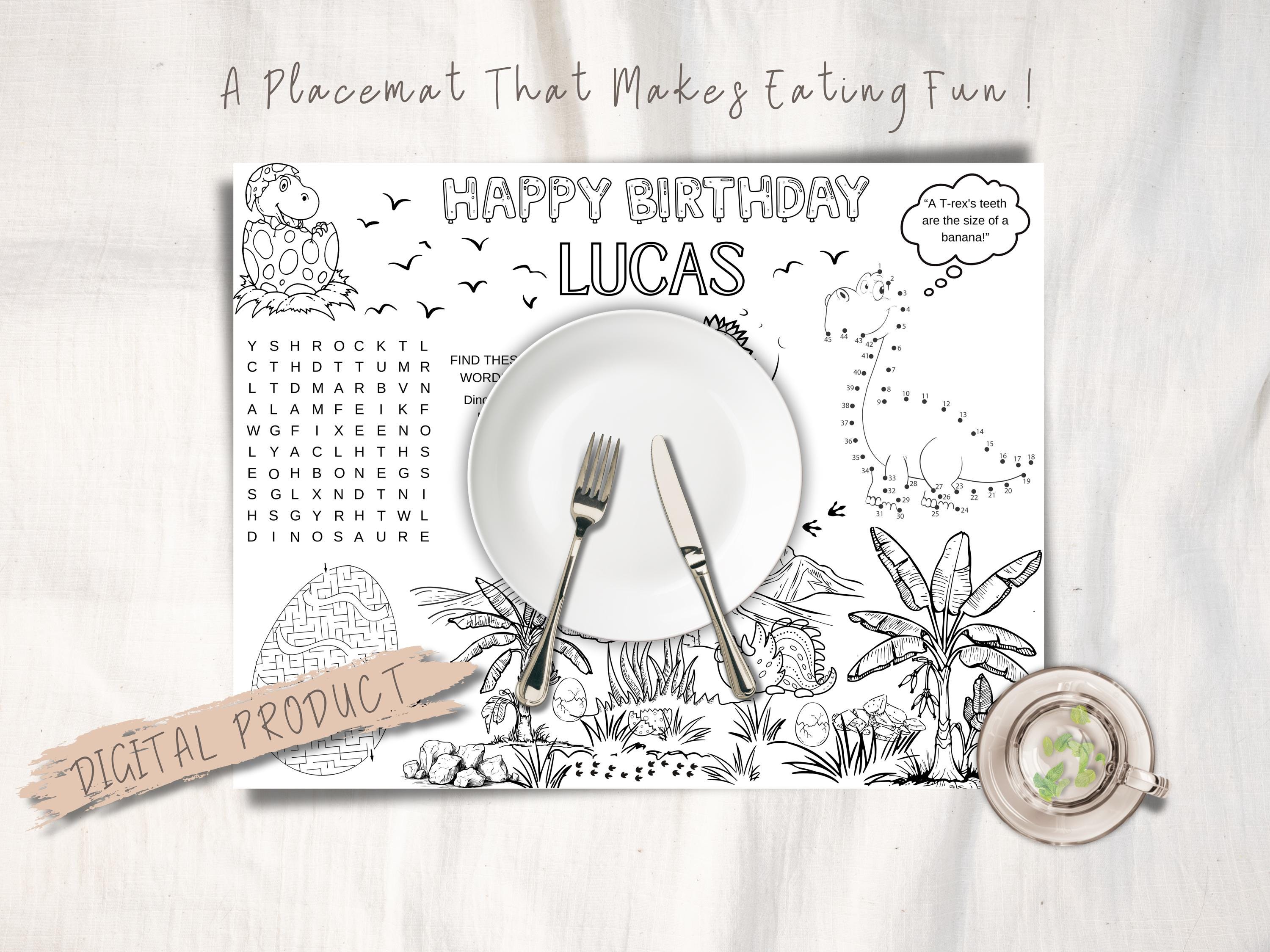 Printable Dinosaur Coloring Placemat- Digital Kids Activity Mat- Dino ...