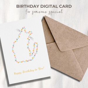 Minimalist Cat Birthday Card - Foldable Greeting Card - Cute Cat Lover Gift - Paw Print Design - Printable & Digital Option