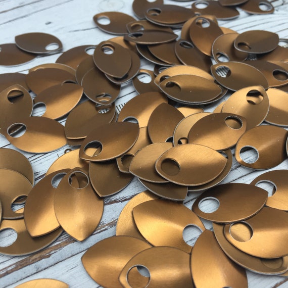 Large bronze color anodized aluminum scales for Scalemaille and Chainmaille