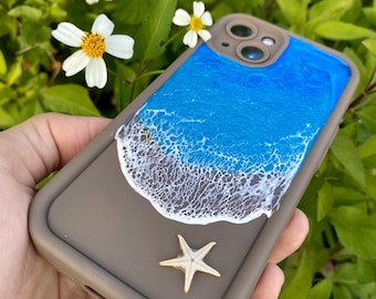 Ocean resin phone case iPhone 17, beach resin case, decoden phone case, beachy phone case, seashell phone cover, beach shell phone case