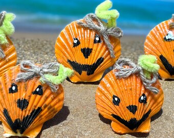 Handgeschilderde schelpheks (5 stuks) | Leuk Halloween-ornament | Strandachtig spookdecor | Niet-giftige schelpkunst voor thuis en op vakantie