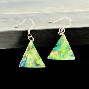 Iridescent Abalone Shell Earrings: Triangle Seashell Jewelry