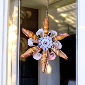 Seashell Flowers Wall Hanging Decor | Beach Wedding Decor | Handmade Sea Shell Snowflake for Window & Door Hanging | Mothers day gift