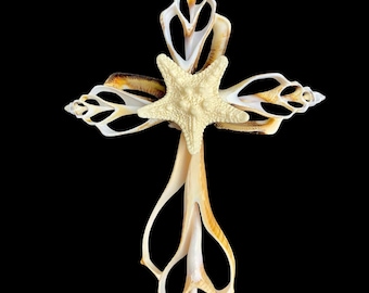 Seashell Cross Christmas Ornament, Coastal Religious Gift, Cross Wall Decor, Beach Decor, Coastal Decor, Beach Wedding, Decorative Cross
