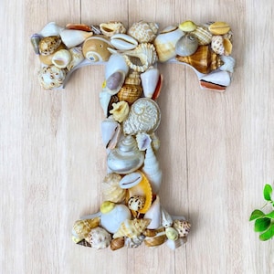 Decoración de pared con letras de concha hecha a mano (10'' x 8''), decoración colgante de concha, inicial de arte de pared de concha, regalo de casa de playa para inauguración de la casa