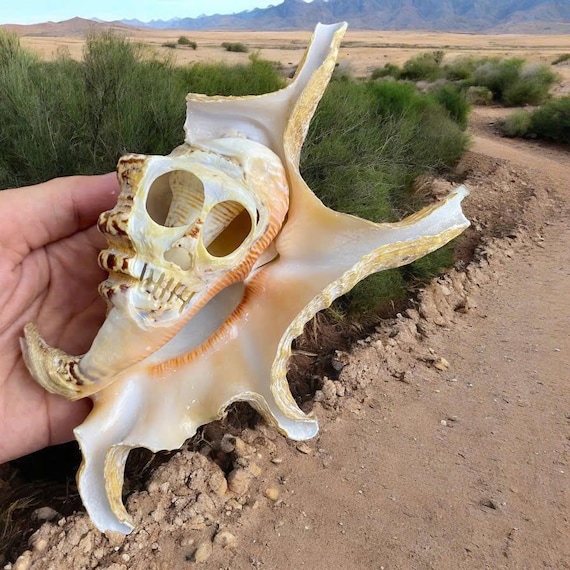 Seashell Skull Halloween Home Decor, Handmade Carved Skull