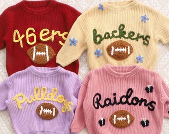 Personalized Sweater with Football, Custom Name Football Sweatshirt, Hand-Embroidered Sports Sweater, Toddler Football Sweater,Game Day Gift