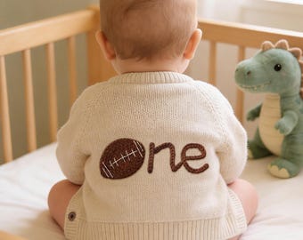Custom Baby Name Cardigan, Sport Team Name Embroidery, Personalized Football Sweater, Game Day Outfit, Football Fun Gift, One Year Old Gifts