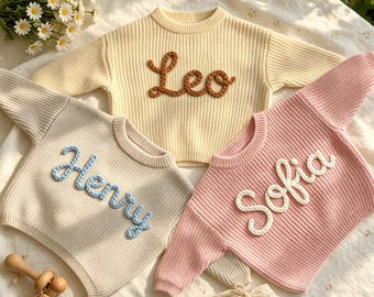 Personalized Knit Baby Sweater, Embroidered Name Baby Jumper, Custom Toddler Sweaters, Newborn Outfit, Gifts for Daughters, Nursery Gifts
