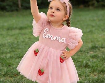 Custom First Birthday Romper, Embroidered Name Baby Tutu Dress, Personalized Baby Girl's Dress, Cake Smash Outfit, 1st Birthday Gift