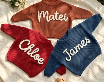 Hand Embroidered Name Baby Sweater, Custom Baby Sweater, Personalized Sweater for Baby Girls and Boys, Baby Announcement Outfit, Baby Gifts
