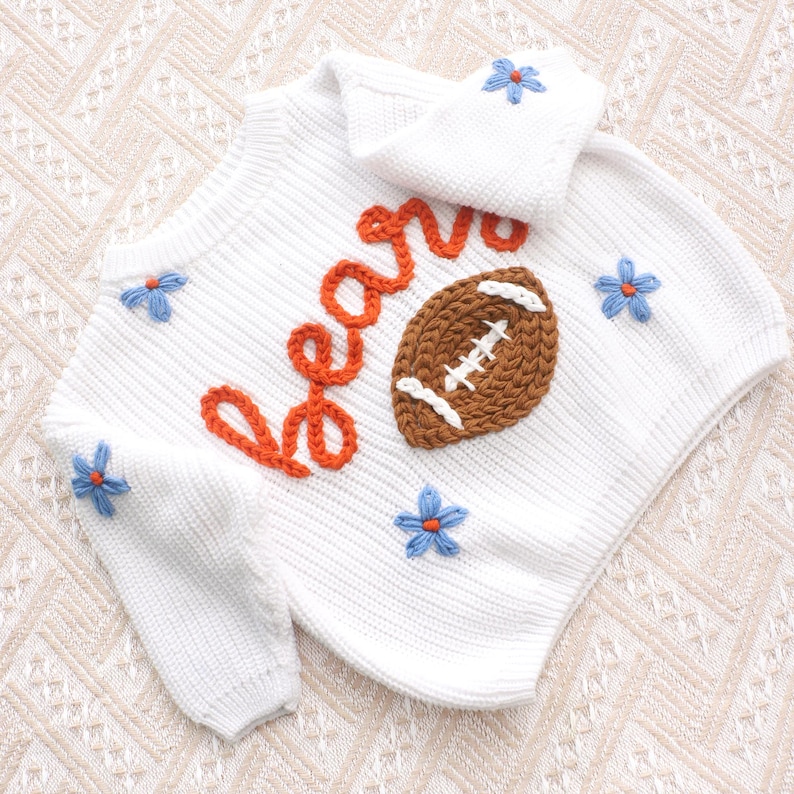 Personalized Sweater with Football, Custom Name Football Sweatshirt, Hand-Embroidered Sports Sweater, Toddler Football Sweater,Game Day Gift image 6