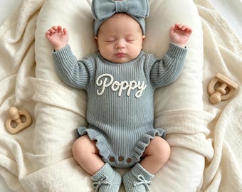 Personalized Baby Romper, Embroidered Baby Name Romper, Baby Girl Romper, Custom Going Home Outfit, Newborn Gift, Baby Announcement Set