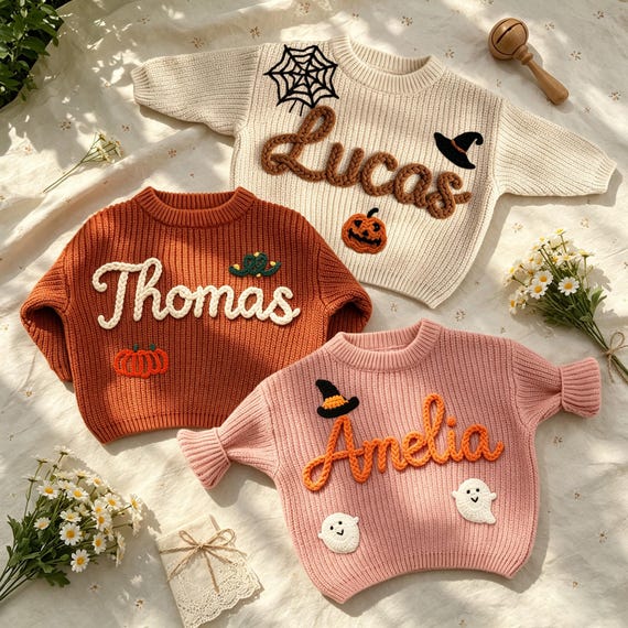 Baby Halloween Sweater, Knitted Halloween Toddler Personalised Jumper, Newborn Halloween Costume, My First Halloween Outfit, Halloween Gifts