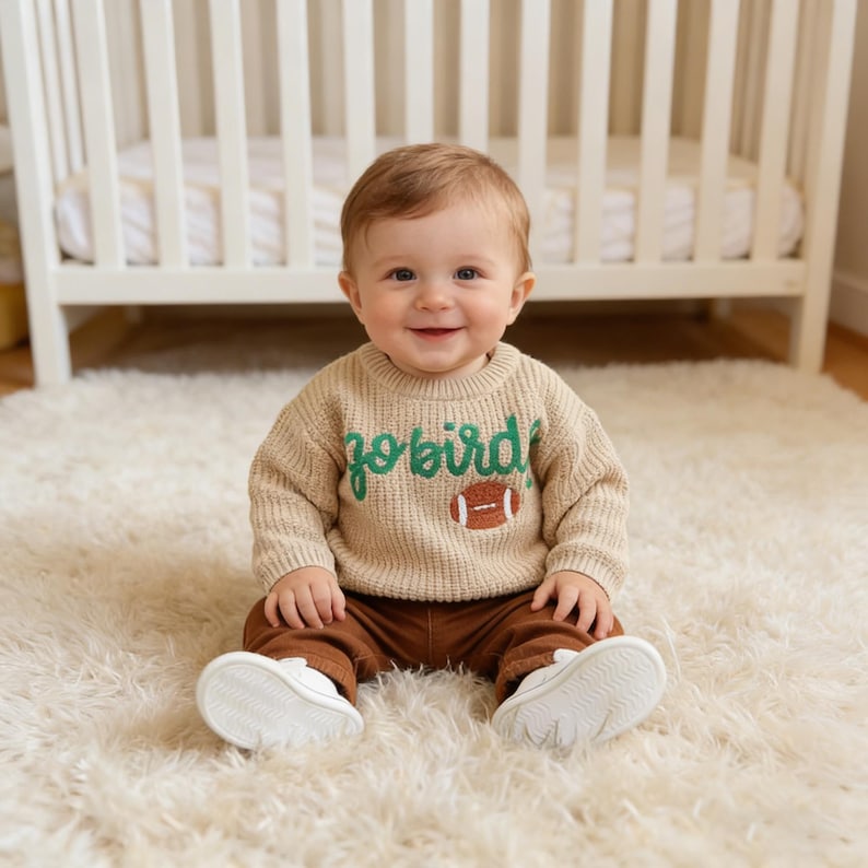 Go Birds Sweater,Football Fan Gift, Philadelphia Eagles Lavender, Sports Baby Sweater, Patriots Sweater Knit,Lions Sweater,Bears Nfl Toddler image 5