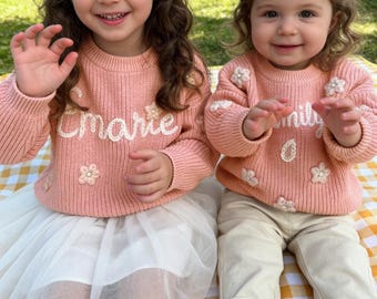 Custom Embroidered Baby Name Sweater, Personalized Knit Crochet Gift, Knitted Toddler Sweater, Baby Announcement Gift,Easter sweater Newborn
