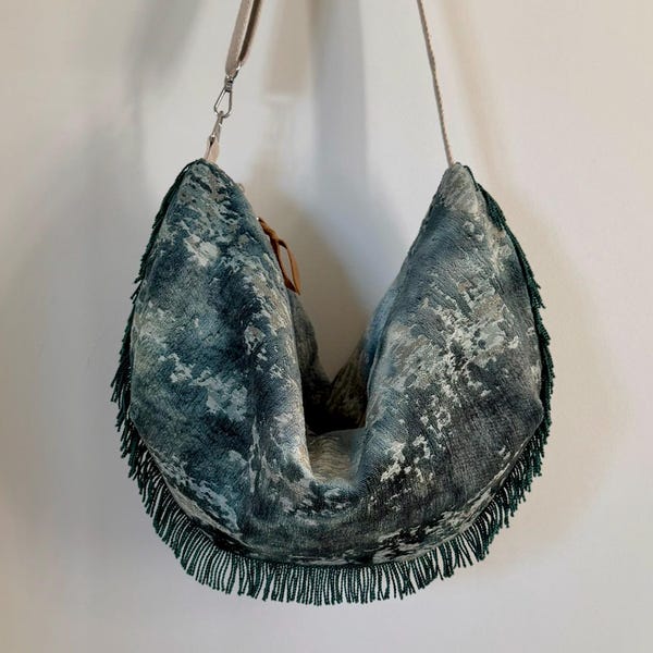 Crescent Crossbody Bag Handmade; Woven Velvet Texture Upholstery