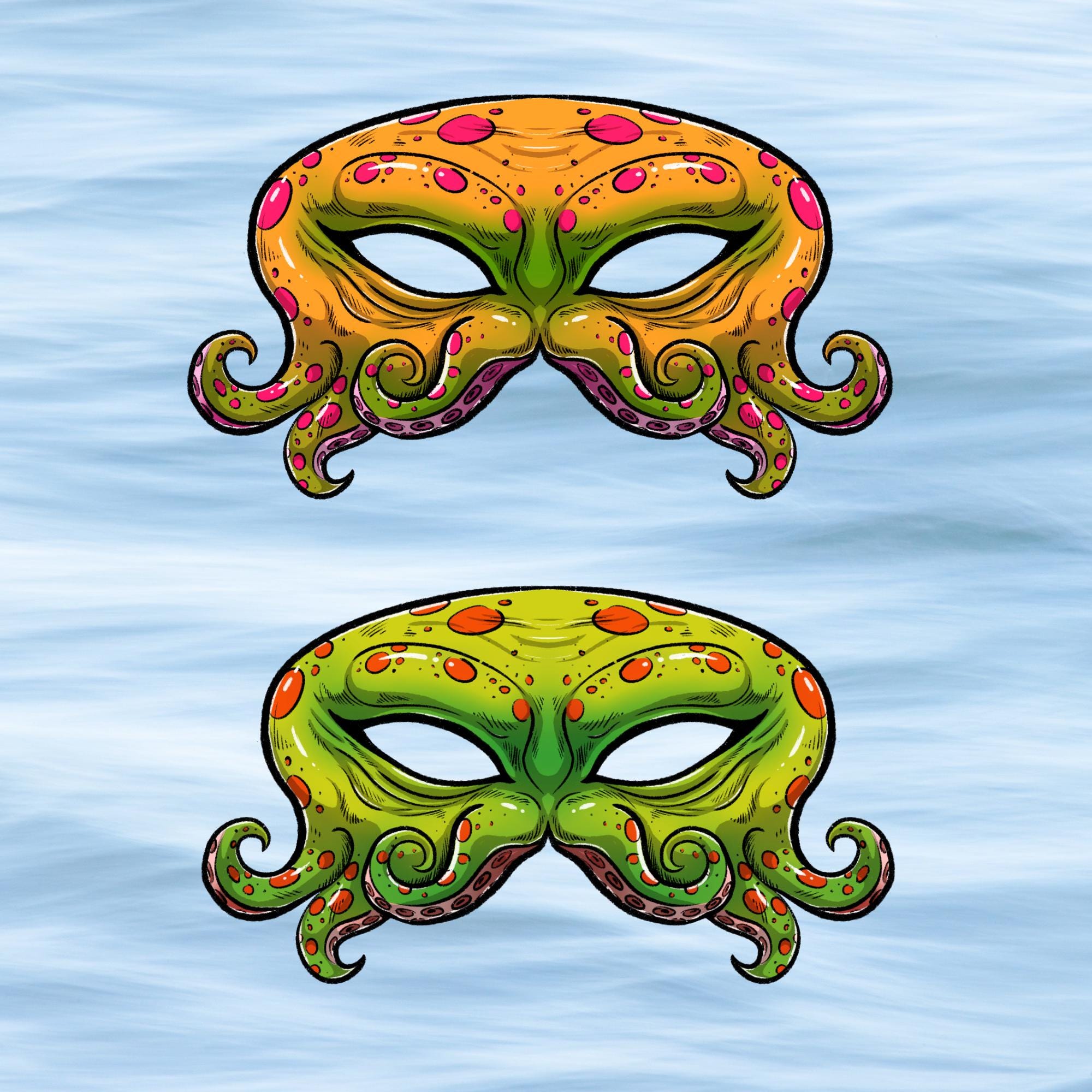 Sea Pattern Design Mask Illustrated Ocean Themed Mask Set — 4 PNG Clip Art Files, Transparent ...