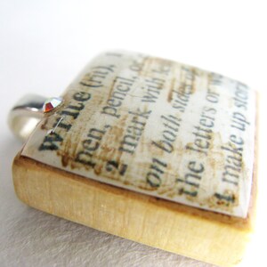 Write vintage dictionary Scrabble tile with Swarovski crystal image 3