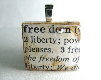 Freedom - vintage dictionary Scrabble tile with Swarovski crystal