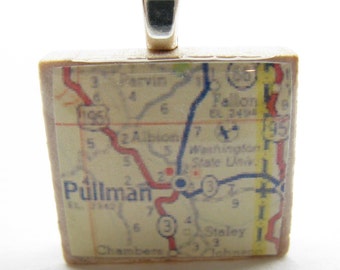 Pullman, Washington - WSU - 1962 vintage Scrabble tile map