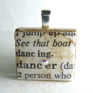 Dancer - vintage dictionary Scrabble tile with Swarovski crystal