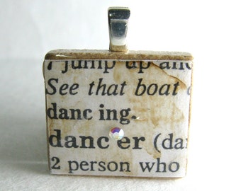 Dancer - vintage dictionary Scrabble tile with Swarovski crystal