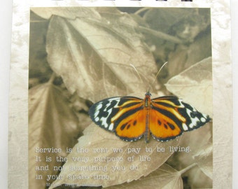 Service is the rent we pay to be living - notepad for helpers and volunteers with Edelman quote and English butterfly