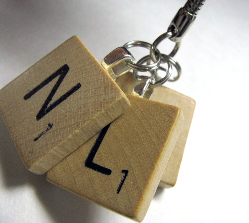 Scrabble tile keychain with 4 initials great personalized gift image 4