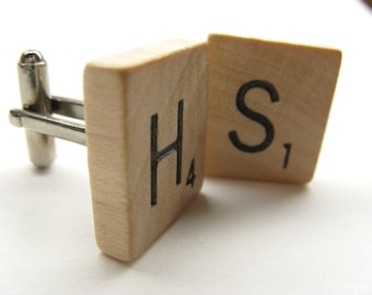 Scrabble tile cufflinks with your initials - great personalized gift