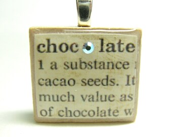 Chocolate - vintage dictionary Scrabble tile with Swarovski crystal