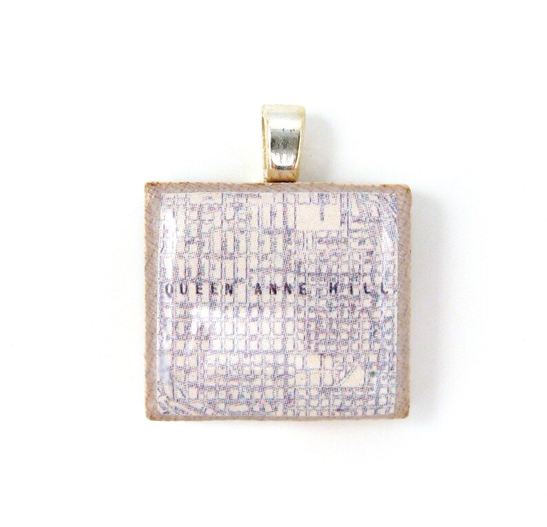 Queen Anne Hill in Seattle 1924 vintage Scrabble tile map pendant image 2
