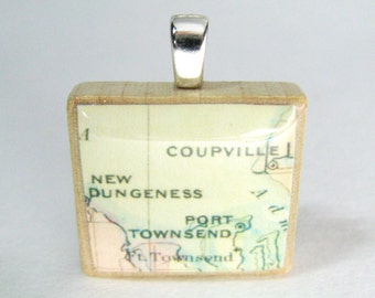 Coupeville and Port Townsend, Washington - 1874 vintage Scrabble tile map