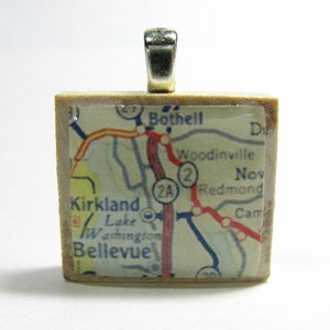 Bellevue, Washington 1962 vintage Scrabble tile map pendant image 4