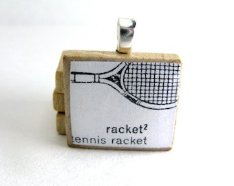 Tennis racket - vintage dictionary Scrabble tile