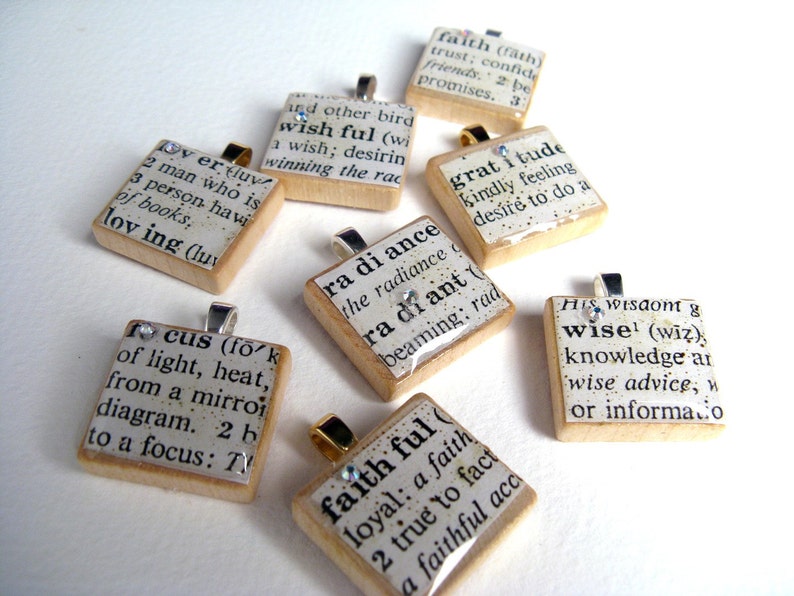 Faithful vintage dictionary Scrabble tile with Swarovski crystal image 4