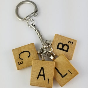 Scrabble tile keychain with 4 initials great personalized gift image 2