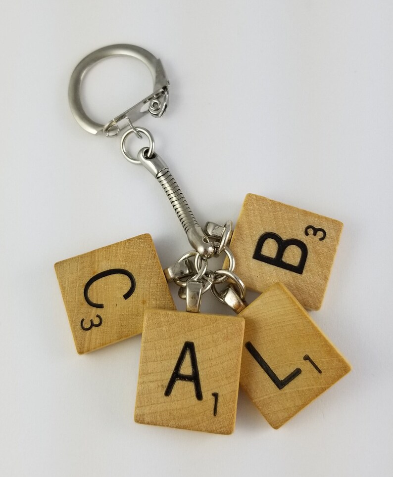 Scrabble tile keychain with 4 initials great personalized gift image 2