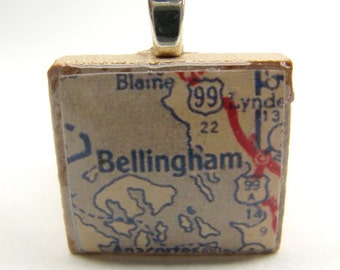 Bellingham, Washington - 1950s vintage Scrabble tile map