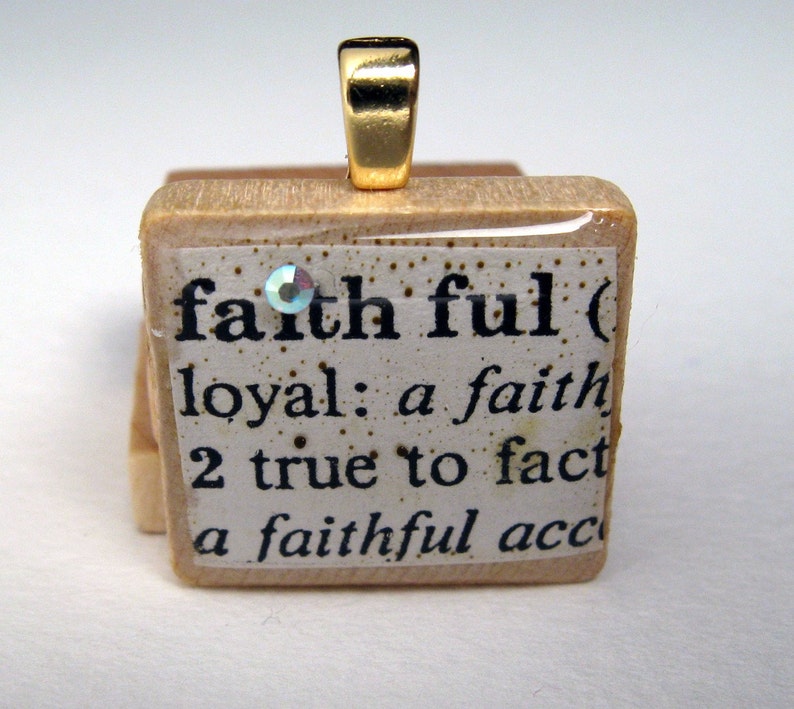 Faithful vintage dictionary Scrabble tile with Swarovski crystal image 1