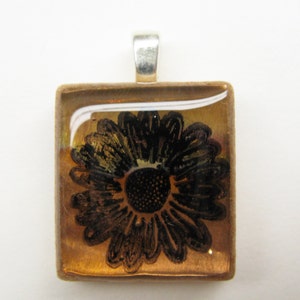 Copper Daisy flame treated glowing metallic Scrabble tile pendant image 2