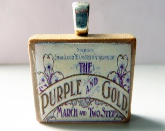 Purple and gold - University of Washington -  vintage UW sheet music Scrabble tile pendant