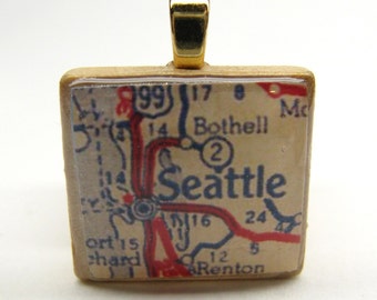 Seattle  - 1950s vintage Scrabble tile map