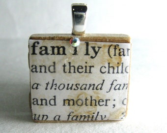 Family - vintage dictionary Scrabble tile with Swarovski crystal