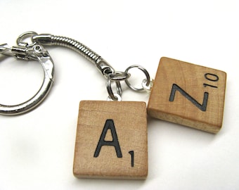 Scrabble tile keychain with two initials - great personalized gift