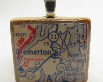 Bremerton, Washington - 1950s vintage Scrabble tile map