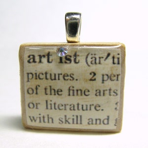 Artist vintage dictionary Scrabble tile with Swarovski crystal image 1