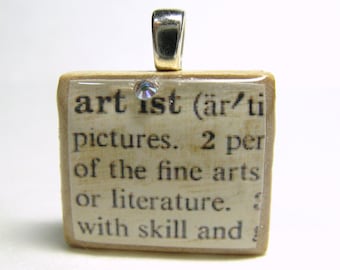 Artist - vintage dictionary Scrabble tile with Swarovski crystal